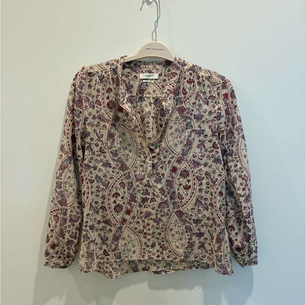 Isabel Marant Cream Graphic Blouse with Mandarin Collar
